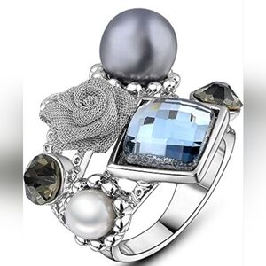 Statement Ring, pearl, crystal, QZ